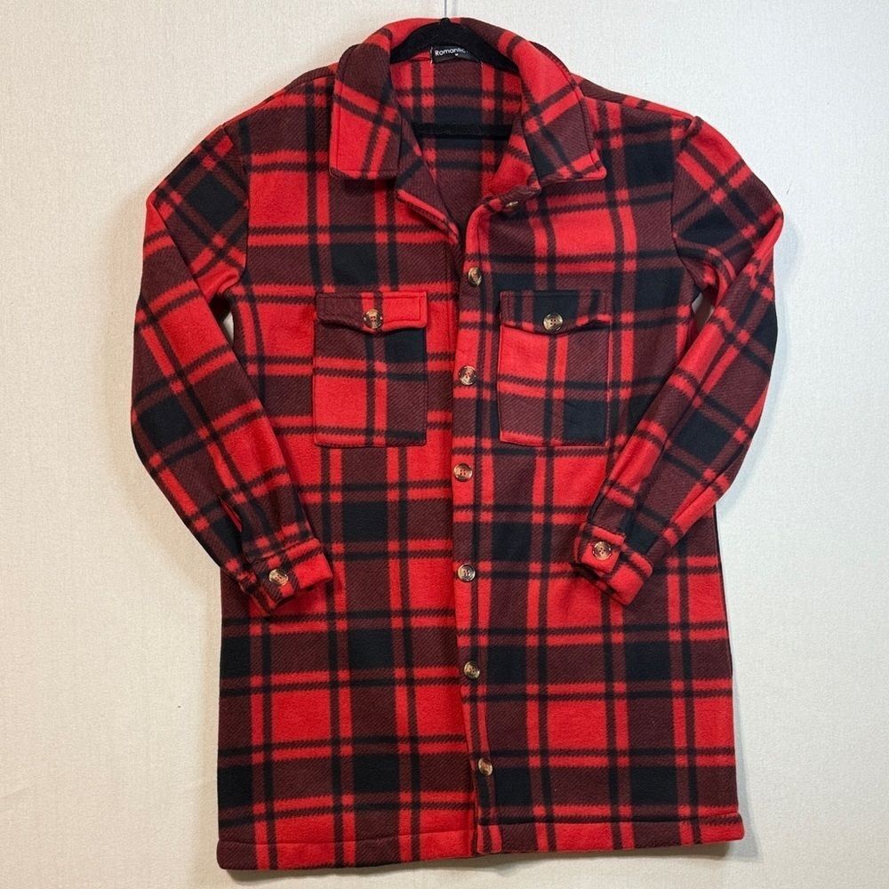 Romantic Hut Stylish Red and Black Plaid Trench Coat